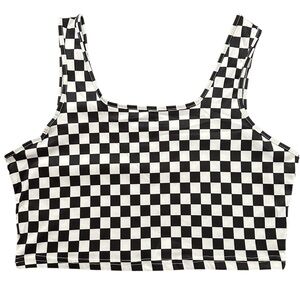 Black & White Checkerboard Crop Top Tank Women’s Size XL 16 Geometric Y2K